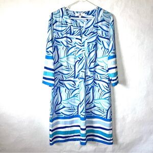 Jean Perrie Klifa Isabella dress women’s size Large Blue Shift 3/4 Sleeve Preppy